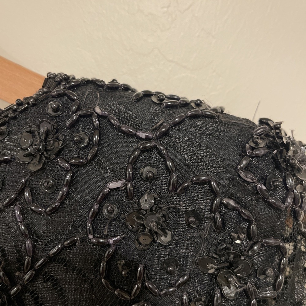 VTG B2 & US Beaded Silk Dress Sz M Black Sequin Cocktail‎ Glam Repair AS IS - Picture 9 of 12